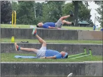  ?? SUBMITTED PHOTO ?? Four socially distanced workout stations on GPCC’s back patio for outdoor strength training and toning exercises.