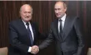  ?? Kurt Schorrer/AP ?? Sepp Blatter (left) shakes hands with Vladimir Putin in 2010 after Russia was announced as the 2018 World Cup host. Photograph: