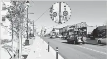  ?? REGION OF WATERLOO ?? An artist’s rendering of the segregated bike lane design, featuring the approved bollards to deter cars, on King Street in uptown Waterloo.