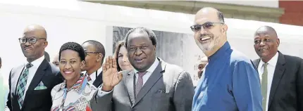  ?? / ESA ALEXANDER ?? Finance minister Tito Mboweni and his team as they made their way to parliament for the minister’s budget speech. A plan to cut public sector’s wage bill by R160bn angers Cosatu.