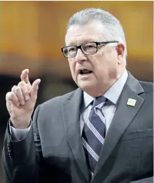  ?? ADRIAN WYLD/THE CANADIAN PRESS ?? Public Safety Minister Ralph Goodale speaks during question period in the House of Commons on Parliament Hill in Ottawa on Thursday.