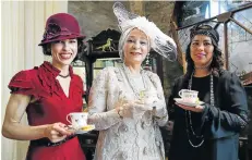  ?? Picture: WERNER HILLS ?? THROWING IT BACK: Guests, from left, Rikalet Mostert, Bahleejah Moosagie and Genevieve Venter dressed the part at AlFidaa School of Baking’s vintage high tea at Tramways on Sunday