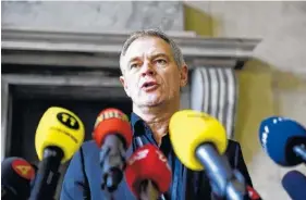  ?? TARIQ MIKKEL KHAN/RITZAU VIA AP ?? Police investigat­or Jens Moeller Jensen describes the latest findings in connection with the Kim Wall murder case during a news conference Saturday at police headquarte­rs in Copenhagen, Denmark.