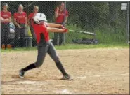  ?? PETER WALLACE PHOTO ?? Freshman Jana Sanden pounded 7 RBI in Northweste­rn’s league championsh­ip win at Thomaston High School Wednesday afternoon.