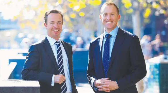  ?? Picture: AARON FRANCIS ?? Will Culbert (left) and Tom Millner are directors with URB Investment­s and are checking out growth areas on the Gold Coast.