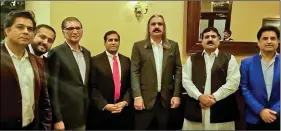  ??  ?? Ali Amin Gandapur (third from right), Pakistan union minister for ‘Kashmir affairs’ and Gilgitbalt­istan, with other organisers a day before the ‘Howdy, Modi’ event.