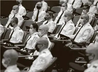  ?? Melissa Phillip / Staff photograph­er ?? Police Chief Art Acevedo described officer Jason Knox as a “caring, thoughtful individual” to cadets. Knox was killed in a helicopter crash early Saturday.