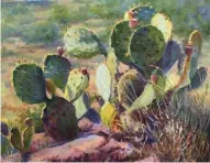  ??  ?? RS Hanna Gallery, Hilltop Cactus, oil, 14 x 18", by Barbara Mauldin.