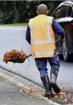  ?? PHOTO: STEPHEN JAQUIERY ?? A grate job . . . A Dunedin City Council contractor clears leaves from near a mud tank in Hawthorn Ave, Mornington.