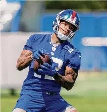  ?? John Minchillo/Associated Press ?? New York Giants tight end Darren Waller performs a drill at the team’s practice facility on Thursday in East Rutherford, N.J.