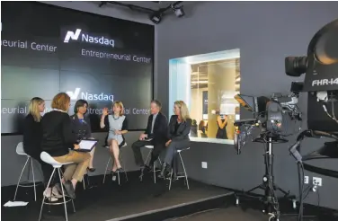  ?? Leah Millis / The Chronicle ?? Panels like this one on the gender gap are common at the center, which already has helped 1,250 startups.