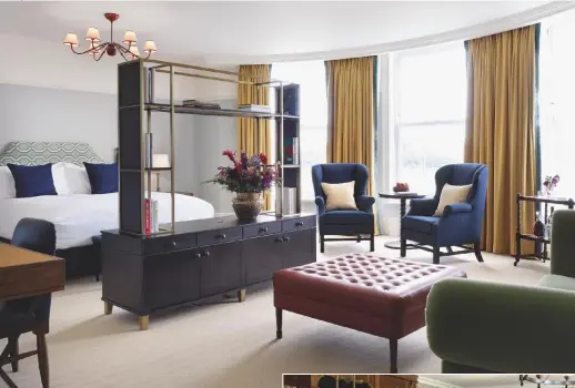  ??  ?? FROM TOP A spacious suite at the University Arms, where traditiona­l styling comes with a modernist twist; the bar at Parker’s Tavern; and the hotel lobby has been restored to its original, Regency elegance