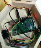  ??  ?? Our final project sees a Raspberry Pi 3 enclosed in a wooden box. The sensor pokes out of the box for easy access.
