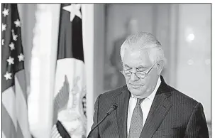  ?? AP/CLIFF OWEN ?? Secretary of State Rex Tillerson said Wednesday at the State Department that rumors of his resignatio­n, dubbed the “Rexit,” had been misreporte­d and bemoaned what he called efforts to sow dissension.