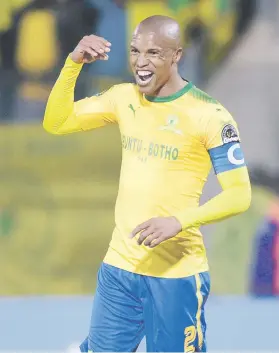  ?? Picture: Gallo Images ?? Mamelodi Sundowns captain Thabo Nthethe celebrates his goal during their Caf Champions League match against AS Vita Club at Lucas Moripe Stadium on Sunday. The match ended 1-1.
