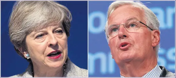  ??  ?? TROUBLE AHEAD: Theresa May could offer continued EU payments in Florence but any deal might be wasted on Michel Barnier