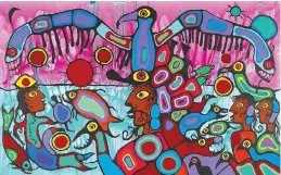  ??  ?? Norval Morrisseau’s Artist and Shaman between Two Worlds spans an epic 2.8 metres in width.