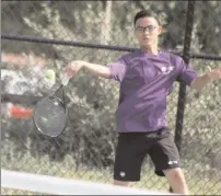  ?? Photo by Nick Cantor / SRI Newspapers ?? St. Raphael’s No. 1 singles player Michael Wu suffered a 6-2, 61 defeat to West Warwick’s Ethan Hoy Friday afternoon.