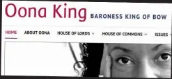  ??  ?? Her website: Still using the title ‘Baroness King’