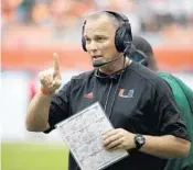  ?? LYNNE SLADKY/AP ?? Head coach Mark Richt led the Hurricanes to a 9-4 record and a bowl win in his first season.