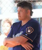  ?? DABNER/MILWAUKEE JOURNAL SENTINEL ROY ?? The Brewers' Luis Ortiz looks on after pitching in a practice game Friday.