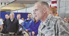  ?? AP PHOTO ?? ‘GET OUT’: Lt. Gen. Jay Silveria told U.S. Air Force cadets to leave if they can’t treat each other with dignity after racial slurs were written outside dorm rooms.
