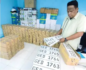  ?? SUNSTAR / ARNI ACLAO ?? PLATES. Thousands of plate numbers are in the custody of the Land Transporta­tion Office waiting to be claimed by vehicle owners.