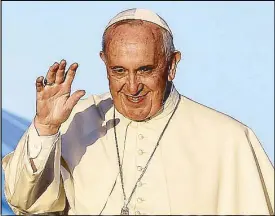  ?? AFP ?? Pope Francis waves to his supporters as he boards a plane to Africa yesterday at Fiumicino Rome’s internatio­nal airport.