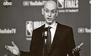  ?? Frank Gunn / Associated Press ?? NBA commission­er Adam Silver spent an hour addressing questions and examining realities Friday but said decisions on restarting the season won’t come in May or early June.