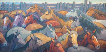  ??  ?? Howard Post, Three Blazed Fillies, oil, 24 x 48”