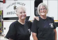  ??  ?? Advanced EMTs Val Trucksa, left, and Nancy Knighten in Dyer. Their work takes them across an area the size of Rhode Island.