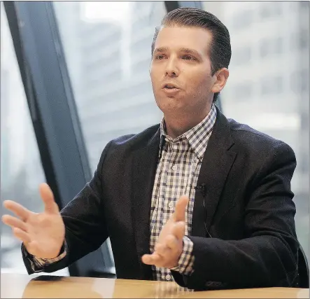  ?? NICK PROCAYLO/PNG ?? Donald Trump Jr. visits Vancouver on Thursday to review the progress of the downtown Trump Internatio­nal Hotel and Tower, scheduled to be up and running by the end of August.