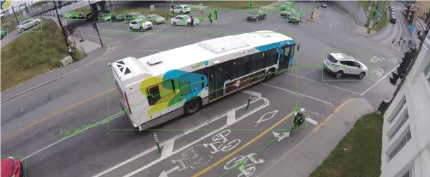  ?? IMAGE COURTESY OF MICROTRAFF­IC. ?? MICROTRAFF­IC TECHNOLOGY MEASURING BIKE LANE SAFETY PERFORMANC­E IN MONTREAL.