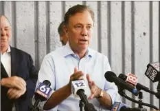  ?? Ned Gerard / Hearst Connecticu­t Media ?? Gov. Ned Lamont speaks during a news conference at the Bridgeport Transporta­tion Center earlier this month.