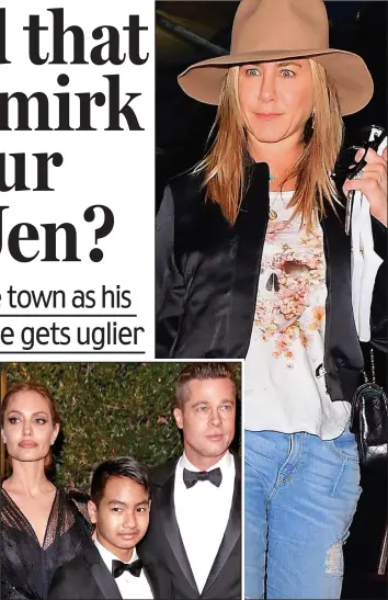  ??  ?? Fracas? Angelina Jolie, Maddox and Brad Pitt Ex: Miss Aniston in New York