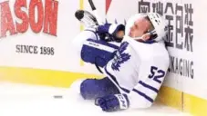  ?? MADDIE MEYER/GETTY IMAGES ?? Leafs defenceman Martin Marincin suffered a lower-body injury when he crashed into the boards during last Saturday’s game against Boston.