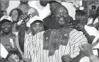  ?? THIERRY GOUEGNON / REUTERS UNITED STATES ?? George Weah, former soccer player and a presidenti­al candidate, delivers a speech in Monrovia, Liberia, on Saturday.