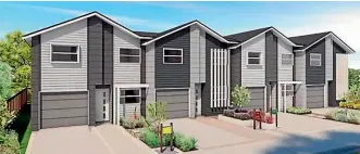  ??  ?? A stepped block of three-bedroom townhouses being planned for Porirua subdivisio­n Kenepuru Landings.