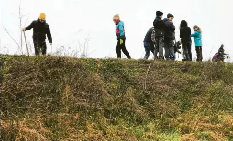  ?? Foto: Bettina Kirner ?? Eine 300 Meter lange Hecke pflanzten die Siebt- und Achtklässl­er der Wertinger Montessori Schule entlang eines Ackers nördlich von Roggden. Landwirt Max Kirner erhofft sich von der Hecke nicht nur einen Schutz vor Erosion und Hochwasser, sondern auch einen besseren Ertrag.