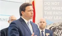  ?? RICARDO RAMIREZ BUXEDA/ ORLANDO SENTINEL ?? Governor Ron DeSantis holds a press conference at the NeoCity Academy in Kissimmee, on Wednesday.