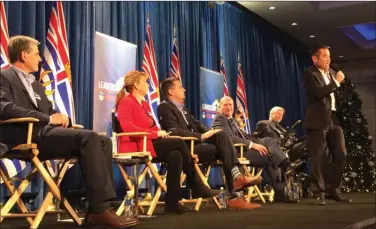  ?? ANDREA PEACOCK/The Daily Courier ?? Michael Lee addresses the crowd Saturday in Kelowna during the BC Liberals’ leadership debate.