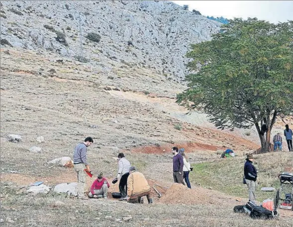  ??  ?? Alfacar, 2013. Labores de preparació­n del terreno en el entorno del Peñón del Colorado, donde se pensó que pudo ser fusilado Lorca