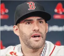  ?? JOHN MINCHILLO THE ASSOCIATED PRESS ?? J.D. Martinez of the Boston Red Sox speaks during a news conference announcing his signing with the team Monday in Fort Myers, Fla.