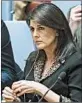  ?? DREW ANGERER/GETTY ?? Ambassador Nikki Haley tweeted the U.S. would not be dictated to on where to put an embassy.