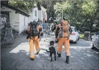  ??  ?? Search and rescue teams arrive in the village of Bondo with sniffer dogs after eight people were reported missing.