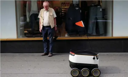  ??  ?? Swiss Post introduced a self-driving delivery robot in Zurich this month. Distributi­on jobs were among those predicted to be at risk from the growth of automation. Photograph: Reuters