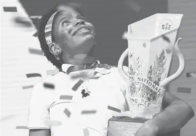  ?? LIZZIE HEINTZ/ORLANDO SENTINEL ?? Zaila Avant-garde of Harvey, La., celebrates as confetti falls after winning the 93rd Annual Scripps National Spelling Bee at the ESPN Wide World of Sports Complex in Orlando, Fla.