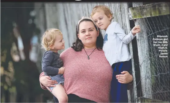  ?? ?? Rhiannah Pohlman and her two kids Wyatt, 2 and Noah, 6. Picture: Jamire Hanson