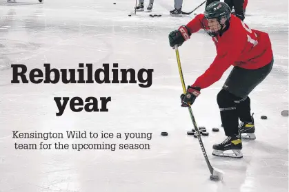  ?? JASON SIMMONDS/THE GUARDIAN ?? Kensington Wild defenceman Kieran Rennie competes in a drill during Wednesday night’s practice at Credit Union Centre. The Wild will host the Charlottet­own Knights in their New Brunswick/P.E.I. Major Under-18 Hockey League home opener on Saturday at 7:30 p.m.