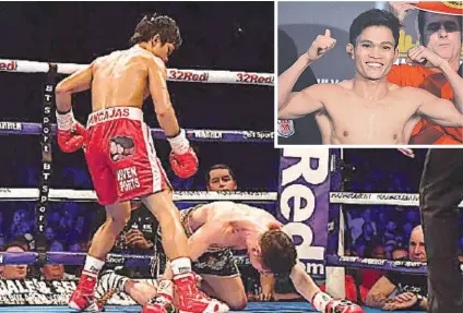  ?? SA SKY SPORT, BOXINGSCEN­E.COM. / HULAGWAY KUHA ?? ■ GIPAKAMANG: Makita ning hulagwaya nga daw sa nagkamang human wa makaagwant­a si Jamie Conlan (tuo) nga naigo sa mga kinumo ni Jerwin Ancajas (wala) atol sa ilang away kagahapon didto sa SSE Arena sa Belfast, Ireland. Sa inset photo, si Ancajas nga...